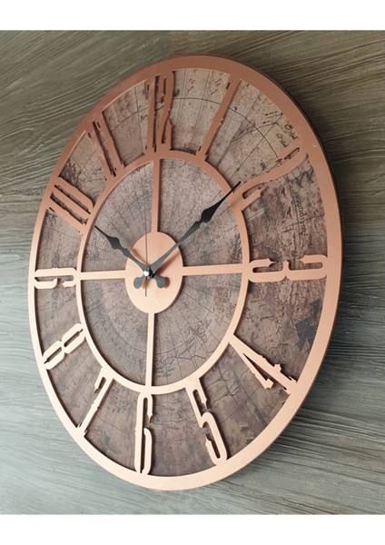 Eski Dünya Duvar Saati Bakır 50X50CM