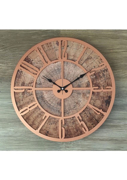 Eski Dünya Duvar Saati Bakır 50X50CM