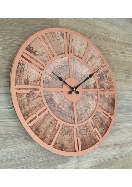 Eski Dünya Duvar Saati Bakır 50X50CM
