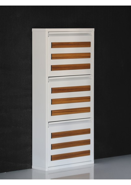 3 Raflı Mdf Dekorlu Metal Ayakkabılık