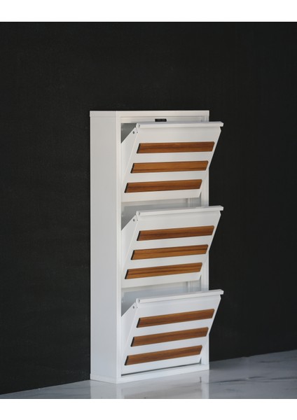 3 Raflı Mdf Dekorlu Metal Ayakkabılık