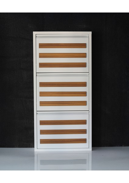 3 Raflı Mdf Dekorlu Metal Ayakkabılık