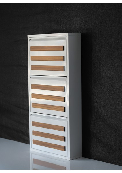 3 Raflı Mdf Dekorlu Metal Ayakkabılık