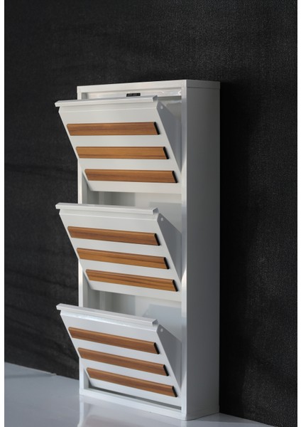 3 Raflı Mdf Dekorlu Metal Ayakkabılık