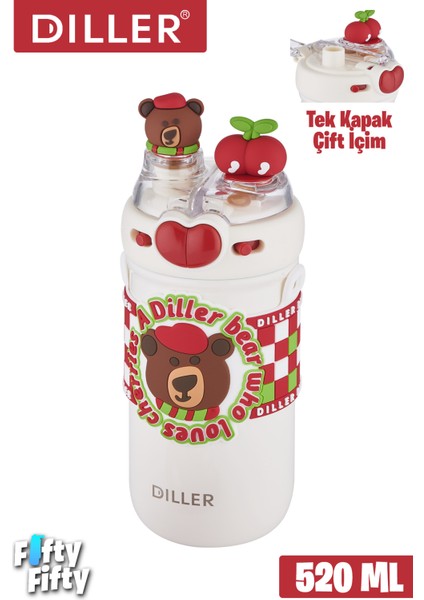 Dıller 520 ml Tek Kapak Çift Kullanım Pipetli/pipetsiz Boyun Askılı/çelik Termos -FFDILLERD93RENK