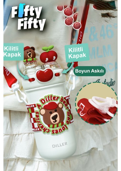 Dıller 520 ml Tek Kapak Çift Kullanım Pipetli/pipetsiz Boyun Askılı/çelik Termos -FFDILLERD93RENK