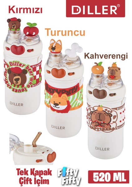 Dıller 520 ml Tek Kapak Çift Kullanım Pipetli/pipetsiz Boyun Askılı/çelik Termos -FFDILLERD93RENK
