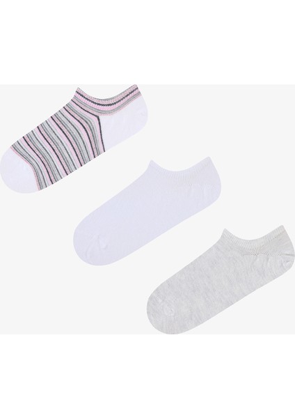 3 Çift Pamuklu Çizgili Burun Dikişsiz Sneaker Çorap