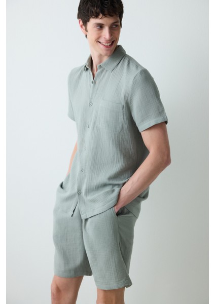 Green Gümüş Rengi Gömlekli Pijama Takımı