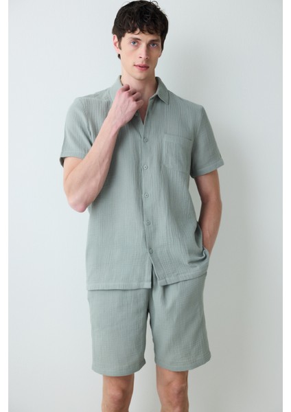 Green Gümüş Rengi Gömlekli Pijama Takımı