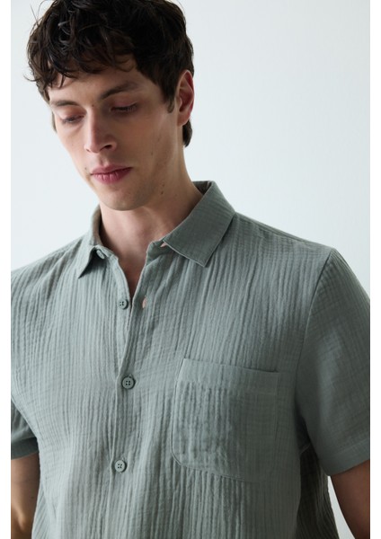 Green Gümüş Rengi Gömlekli Pijama Takımı