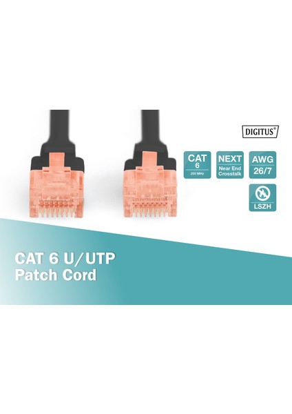 Cat 6 U-Utp Patch Cord, Cu, Lszh Awg 26/7, Length 0.25 M, Color Black