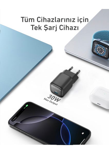 Zolo 30W Gan Usb-C Şarj Cihazı - Gelişmiş Gan II Teknolojisi - Siyah - A2698