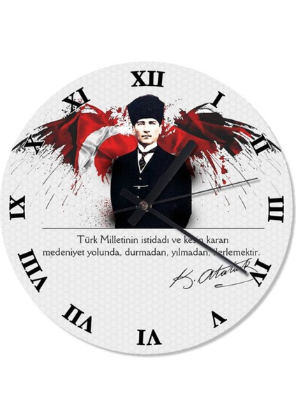 30 cm Çap Musatafa Kemal Atatürk Tasarım Duvar Saati