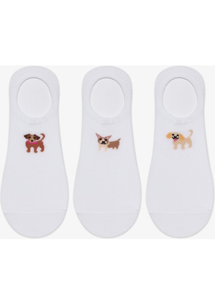 3 Çift Pamuklu Köpek Desenli Sneaker Çorap