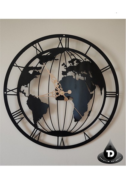 Dekoratif Şık Modern Dünya Haritalı Sessiz Akar Lazer Kesim Metal Duvar Saati