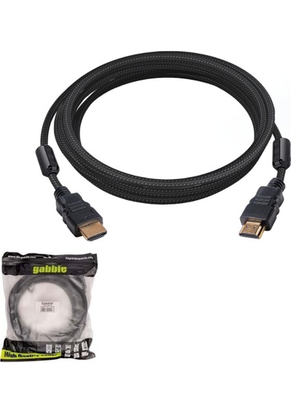 HDMI Kablosu 5mt Gold 3D 4K Örgülü Filtreli Gabble Gab-05