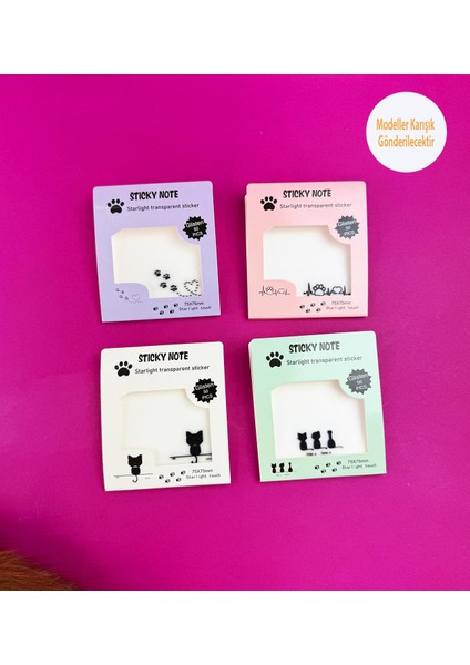 Kedi Tasarımlı Şeffaf Post-It