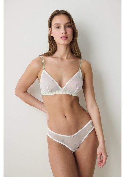 Glam Broderie Ekru Sütyen