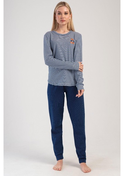 Indigo Kadın Uzun Kollu Pamuklu Pijama Takımı