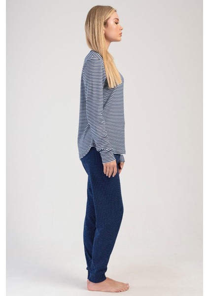 Indigo Kadın Uzun Kollu Pamuklu Pijama Takımı