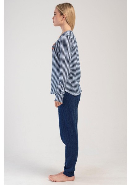 Indigo Kadın Uzun Kollu Pamuklu Pijama Takımı