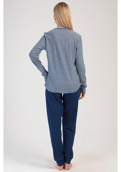Indigo Kadın Uzun Kollu Pamuklu Pijama Takımı