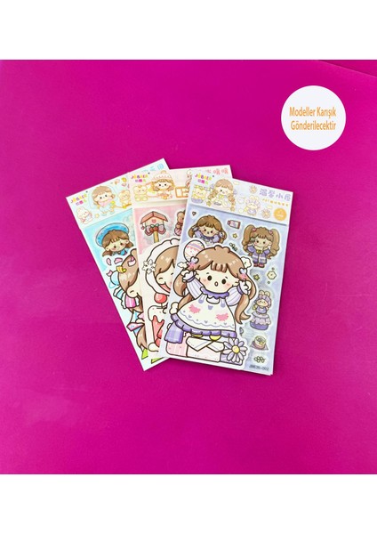 3'lü Sevimli Kız Sticker Seti