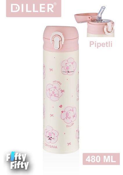 Dıller 480 ml Pipetli Paslanmaz Çelik Termos Kilitli Kapak 2 Farklı Renk Seçeneği -FFDILLERD9281
