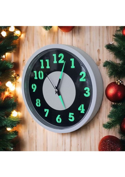 Fosforlu Gece Karanlıkta 5 Saat Parlayan Duvar Saati Çap 22 cm Plastik