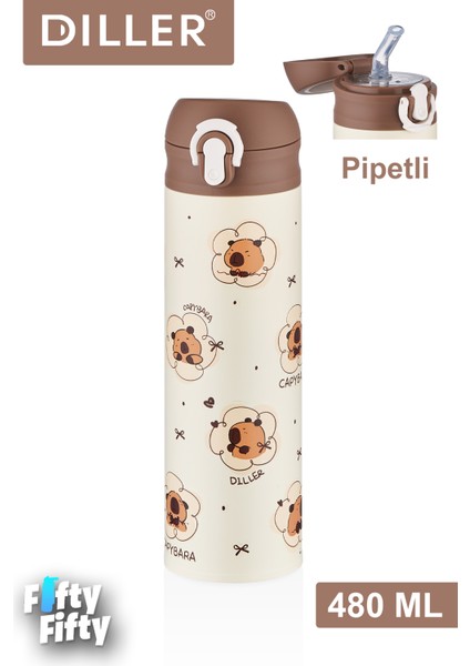 Dıller 480 ml Pipetli Paslanmaz Çelik Termos Kilitli Kapak 2 Farklı Renk Seçeneği -FFDILLERD9281