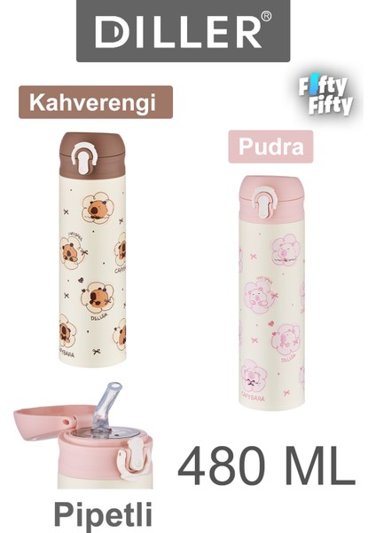 Dıller 480 ml Pipetli Paslanmaz Çelik Termos Kilitli Kapak 2 Farklı Renk Seçeneği -FFDILLERD9281