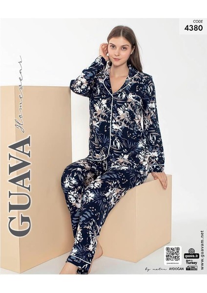 Siyah Kadın Önden Düğmeli Uzun Kollu Pijama Takımı