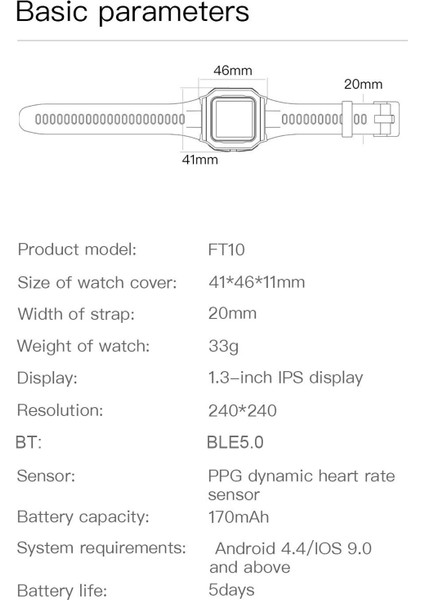 FT10 Bts Akıllı Izle 1.3 Inç IPS Ekran Fitness Izleyici Uyku Monitörü Android Ios ile Uyumlu (Yurt Dışından)