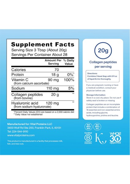 Vıtal Proteıns Collagen Peptıd Powder -Hyaluronic Acid - Vitamin C. 567 gr .ABD Menşei fırsatları