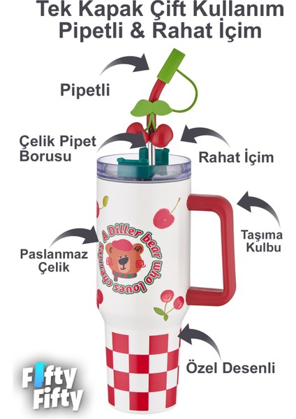 Dıller Quencher Cup 1200 ml Pipetli/rahat Içim Kulplu Paslanmaz Çelik Termos -FFDILLERD9221 modelleri