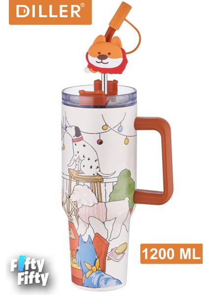 Dıller Quencher Cup 1200 ml Pipetli/rahat Içim Kulplu Paslanmaz Çelik Termos -FFDILLERD9222