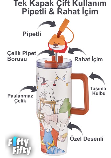 Dıller Quencher Cup 1200 ml Pipetli/rahat Içim Kulplu Paslanmaz Çelik Termos -FFDILLERD9222