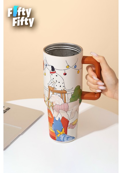 Dıller Quencher Cup 1200 ml Pipetli/rahat Içim Kulplu Paslanmaz Çelik Termos -FFDILLERD9222