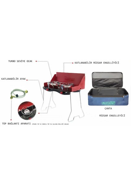 K-629-60 Çift Ocaklı Çantalı Kamp Ocağı