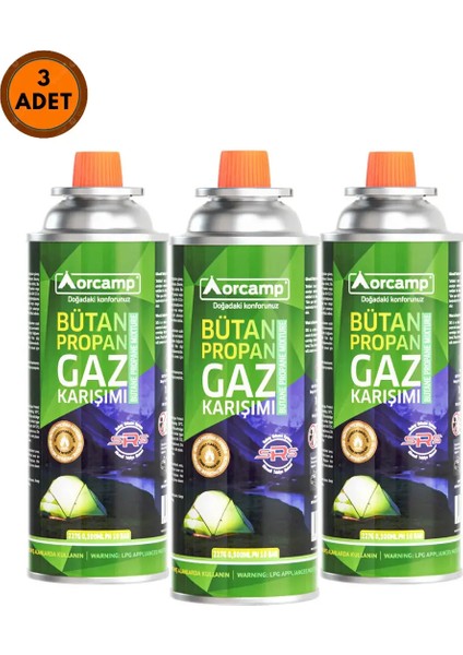 3 Adet Orcamp KTS-227 Butan Propan Gaz Kartuşu