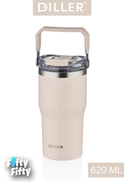 Dıller 620 ml Tek Kapak Çift Kullanım Pipetli/pipetsiz Taşıma Kulplu Mug/çelik TERMOS-FFDILLERD9168