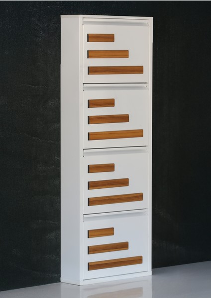 4 Raflı Mdf Dekorlu Metal Ayakkabılık