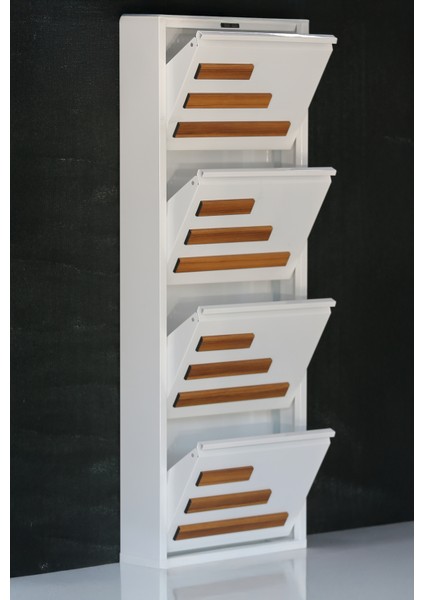 4 Raflı Mdf Dekorlu Metal Ayakkabılık