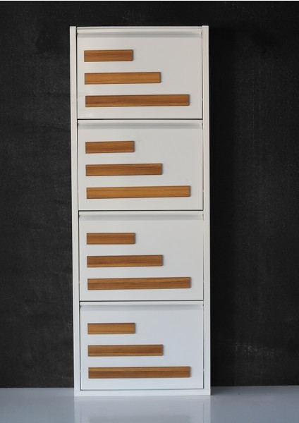 4 Raflı Mdf Dekorlu Metal Ayakkabılık