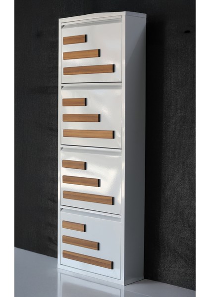 4 Raflı Mdf Dekorlu Metal Ayakkabılık