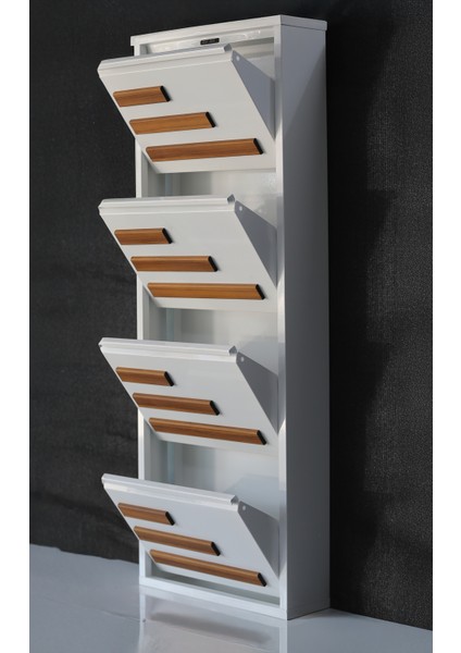 4 Raflı Mdf Dekorlu Metal Ayakkabılık