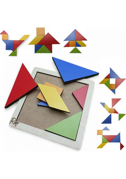 Montessori 7 Parça Eğitici Ahşap Mini Tangram Zeka Oyunu modelleri