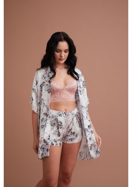 Somon Kadın Saten Büstiyer Üçlü Takım