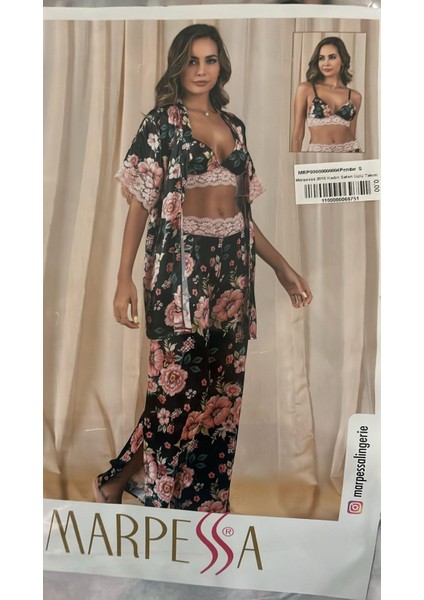 Pembe Kadın Saten Üçlü Takım